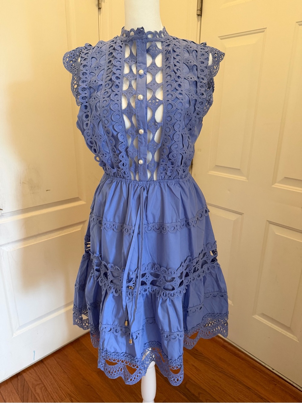 NWT Women’s Blue Eyelet  Fit-and-Flare Sleeveless Dress size M